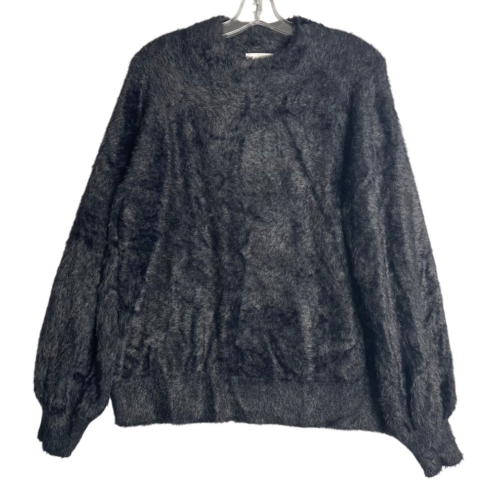 Belle by Kim Gravel‎ Eyelash Mock Neck Blouson Sleeve Sweater Womens M Black